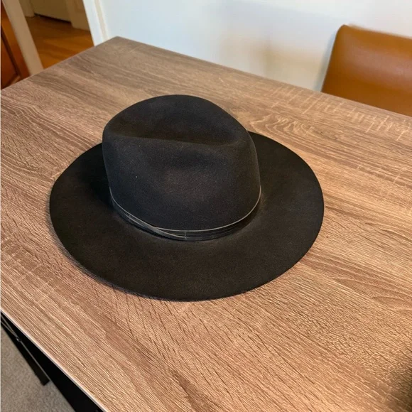 Wide Rim Black Wool Fedora Hat Goorin Bros - Ruby Clark small - Picture 5 of 6